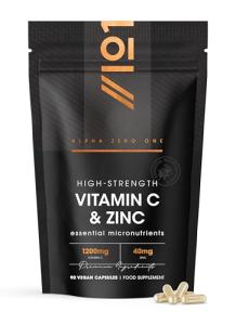 Vitamin C 1200mg Zinc 40mg - 90 Capsules - High Strength Immune Support – 2 Month Supply - Resealable and Recyclable Pouch – by Alpha01