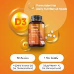 WeightWorld Vitamin D3 4000IU & K2 125μg (MK7) | 365 VIT D Tablets | 1 Year Supply | Easy to Swallow VIT D (6mm in Size) | 1 per Day | Cholecalciferol Form | Vitamin D3 K2 Supplements