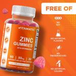Vitamatic Zinc 50mg Gummies - 60 Vegan Gummies - Gluten Free - Healthy Immune Support for Adults, Men, Women