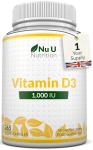 Vitamin D 1000IU - 365 Softgels Capsules - 1 a Day - 1 Year Supply - High Strength Vitamin D Supplement - Cholecalciferol VIT D3 - Made in The UK - Nu U Nutrition