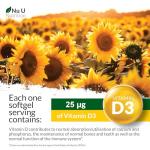 Vitamin D 1000IU - 365 Softgels Capsules - 1 a Day - 1 Year Supply - High Strength Vitamin D Supplement - Cholecalciferol VIT D3 - Made in The UK - Nu U Nutrition
