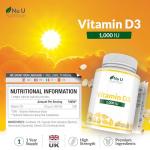 Vitamin D 1000IU - 365 Softgels Capsules - 1 a Day - 1 Year Supply - High Strength Vitamin D Supplement - Cholecalciferol VIT D3 - Made in The UK - Nu U Nutrition