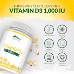 Vitamin D 1000IU - 365 Softgels Capsules - 1 a Day - 1 Year Supply - High Strength Vitamin D Supplement - Cholecalciferol VIT D3 - Made in The UK - Nu U Nutrition