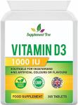 Vitamin D 1000IU 365 Vegetarian Tablets | Optimum Strength Cholecalciferol Vitamin D3 Supplement | UK Manufactured