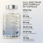 Triple Zinc Supplements for Men and Women - 25mg - with Natural Vitamin C - Zinc Picolinate, Bisglycinate and Monomethionine - 180 Capsules - 6 Months Supply