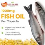 Red Label Health Omega 3 Fish Oil 1000mg, Pack of 60 Soft Gel Capsules (2 Months Supply), Double Strength 180mg EPA and 120mg DHA, Supports Eye, Heart & Brain Health for Men & Women - UK Made