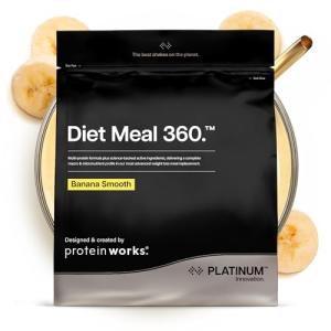 Protein Works | Diet Meal 360 - PLATINUM Innovation, Diet Meal Replacement Shake, Supports Weight Loss, 26 Vitamins & Minerals, Added Flaxseed, Inulin, Omega 3, Banana Smooth Sundae, 8 Meals, 500g