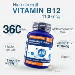 Zipvit Vitamin B12 Tablets High Strength 1100mcg, 1 Year Supply, Pure Methylcobalamin, 360 Vegan Tablets, Reduces Tiredness, Supports Energy and Immunity