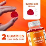 Vitamatic Vitamin D3 + K2 Gummies – 60 Count | Supports Bone, Heart & Immune Health – Promotes Calcium Absorption – Plant-Based, Non-GMO, Gluten-Free