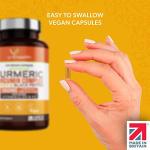 Turmeric Capsules High Strength 1860mg with Black Pepper, Ginger, Vitamin C & D for Immune System & Joints Plus K2 Mk7-120 Vegan Capsules Premium Turmeric Curcumin – Made in The UK by YrHealth