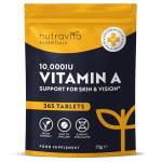 Nutravita Vitamin A 10,000 IU – 365 Vitamin A Tablets (1 Year Supply) - High Strength VIT A Supplement for Normal Skin, Eyes & Immune System - Alternative to Capsules – Vegan Friendly