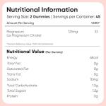 Magnesium Gummies | 90 Vegan Gummies | 125mg Magnesium Supplements | 45 Days Supply | Natural Grape Flavour | Gluten-Free