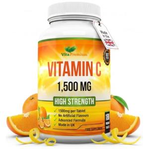 Vitamin C 1500mg per Tablet, High Strength 180 Vegan Tablets, Food Supplement, 6 Month Supply - Made in UK