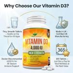 Vitamin D 4,000 IU Tablets, Maximum Strength Vitamin D3 Supplement, 365 Easy to Swallow Tablets - Full Year Supply