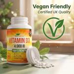 Vitamin D 4,000 IU Tablets, Maximum Strength Vitamin D3 Supplement, 365 Easy to Swallow Tablets - Full Year Supply
