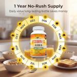 Vitamin D 4,000 IU Tablets, Maximum Strength Vitamin D3 Supplement, 365 Easy to Swallow Tablets - Full Year Supply