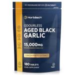 Black Garlic Tablets 15,000mg | 180 Count | High Strength Odourless Concentrated Extract (100:1) | Aged Black Garlic Vegan Supplement | by Horbaach