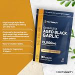 Black Garlic Tablets 15,000mg | 180 Count | High Strength Odourless Concentrated Extract (100:1) | Aged Black Garlic Vegan Supplement | by Horbaach