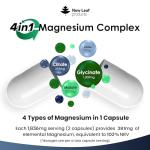 Magnesium Glycinate 4-in-1 Complex 2000mg - High Strength Magnesium Supplements - Bisglycinate,Citrate, Malate, Oxide - 360 Capsules 449mg Elemental - Vegan UK Made by New Leaf