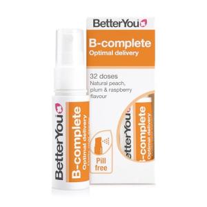 BetterYou B-Complete Oral Spray, Fast Acting B-Complex Supplement, High Strength Blend of All 8 B-Vitamins, Natural Peach, Plum & Raspberry Flavour, 1-Month Supply