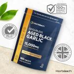 Black Garlic Tablets 15,000mg | 180 Count | High Strength Odourless Concentrated Extract (100:1) | Aged Black Garlic Vegan Supplement | by Horbaach