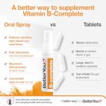 BetterYou B-Complete Oral Spray, Fast Acting B-Complex Supplement, High Strength Blend of All 8 B-Vitamins, Natural Peach, Plum & Raspberry Flavour, 1-Month Supply