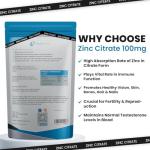 Zinc Citrate 100mg Supplements Immune Health Fertility Vision Acne Skin Hair | 120 Tablets