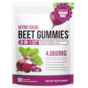 Beet Root Gummies, 90 Count Beet Gummies for Heart Health Support, Extract Supplement with Vitamin C, B12, Grape Seed Extract & Black Pepper, Sugar Free, Boost Energy Levels, Supports Immune