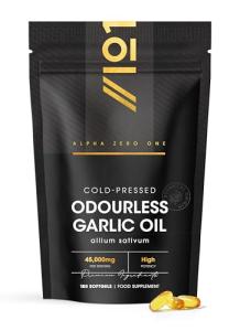 Odourless Garlic Oil Pearls 45,000mg - 180 Softgel Capsules (One per Day) - Cold Pressed & Deodourised Garlic Supplement – Resealable and Recyclable Pouch by Alpha01