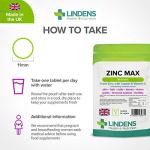 Lindens Zinc Max Tablets - 90 Pack - Provides 300% Nrv Dose, Fortified with Vitamin C & Copper to Contribute Towards Healthy Hair, Skin, Nails, Vision & Hormone Balance - UK Made, Letterbox Friendly