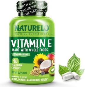 NATURELO Vitamin E with Mixed Tocopherols from Natural Sources (Coconut, Sunflower & Rice Bran) - 180mg - Includes Avocado, Mango, Kiwi & BlackBerry Extracts - 90 Vegan Capsules | 3 Months Supply