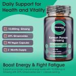 Panax Ginseng Capsules |10,000mg Korean Ginseng Per Capsule | 20% Ginsenosides | 90 Day Supply | Vegan High Strength Extract for Men & Women