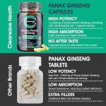 Panax Ginseng Capsules |10,000mg Korean Ginseng Per Capsule | 20% Ginsenosides | 90 Day Supply | Vegan High Strength Extract for Men & Women