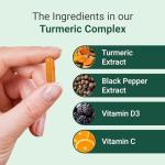 Hey Nutrition Turmeric Extract Complex - Vitamin D3 & C, Black Pepper Extract - Support Muscle & Joint Relief - Maximum Potency & Enhanced Absorption - UK Manufactured - 60 Vegan Capsules