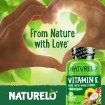 NATURELO Vitamin E with Mixed Tocopherols from Natural Sources (Coconut, Sunflower & Rice Bran) - 180mg - Includes Avocado, Mango, Kiwi & BlackBerry Extracts - 90 Vegan Capsules | 3 Months Supply