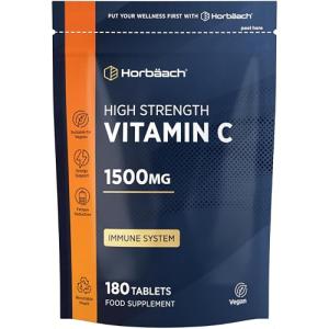 Vitamin C Tablets 1500mg | 180 Count | High Strength Vitamin C as Ascorbic Acid | Suitable for Vegetarian and Vegan | by Horbaach
