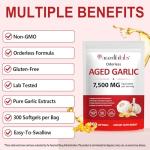 Aged Garlic Extract Capsules 7500mg Odorless,for Heart Health, Immune Support,Garlic Supplement,Non-GMO, Gluten-Free, Vegetarian|300 Softgels