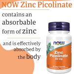 Now Foods, Zinc Picolinate, 50mg, High Dose, 1 Capsule Every 2 Days, 60 Vegan Capsules, Lab-Tested, Gluten Free, SOYA Free, Non-GMO, Vegetarian
