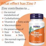 Now Foods, Zinc Picolinate, 50mg, High Dose, 1 Capsule Every 2 Days, 60 Vegan Capsules, Lab-Tested, Gluten Free, SOYA Free, Non-GMO, Vegetarian