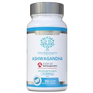 Ashwagandha KSM-66 : 12,500mg Daily Super High Strength Ashwagandha - 5% Withanolides - Equivalent 1000mg Extract - No Artificial Fillers or Binders - Organic Withania Somnifera Root - UK Made