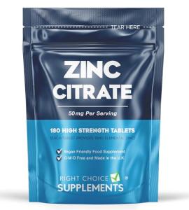 Zinc Citrate 50mg Tablets – 180 High Strength Vegan Tablets (6 Months Supply) – Highly Absorbable Zinc Supplements for Maintenance of Normal Immune System, Bones, Hair, Skin & Nails – Made in UK