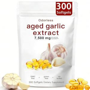 Aged Garlic Extract - 300 Softgels, 7500mg Equivalent - Odorless, Non-GMO Supplement - All Natural, 2-Year Matured for Daily Wellness Support