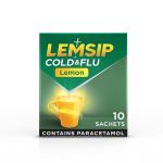 Lemsip Cold and Flu Sachets, Lemon, 10 Total, Paracetamol, Cold and Flu Relief, Headache, Blocked Nose Relief, Sore Throat Relief, Fever, Full Relief, Decongestants, Medication
