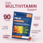 Zipvit A-Z Multivitamin Tablets for Men & Women, 25 Essential Vitamins & Minerals, Extra Support for Energy, Heart, Immunity & Mental Performance, 90 Vegan Tablets, 3 Month Supply, Eco-Friendly Pouch