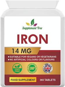 Iron Tablets High Strength 14mg | 365 Vegan Tablets (One Year Supply) | Contributes to The Reduction of Tiredness & Fatigue | Iron Supplements for Men & Women | Easy to Swallow Iron Pills | UK Made