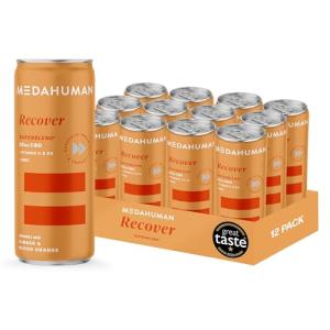 MEDAHUMAN CBD Drink (20mg), Recover, Blood Orange & Ginger, with Turmeric, Zinc, Vitamin C & D3, Low Calorie, Immune System Booster, Adaptogens & CBD Infused Fizzy Drink (Pack of 12 x 250ml)