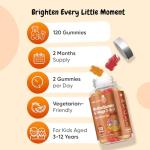 Multivitamin for Kids - 120 Gummies - 2 Months Supply - with Omega 3-6-9 - Gluten-Free Kids Vitamins - 17 Ingredients Like Vitamin D, A, C, B12, B6, E & Zinc - Natural Raspberry & Orange Flavours