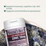 Nature's Best Zinc 15mg - Immune Support - High-Strength Citrate Form - Small, Easy-to-Swallow Tablets - UK Made - 180 Vegan Tablets (6 Months' Supply)