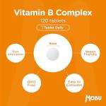 Vitamin B Complex 120 Tablets | Optimal Mix of All 8 Essential Vitamins B1, B2, B3, B5, B6, B12, Biotin & Folic Acid | B Vitamins Tiredness & Fatigue Support | Vegan UK Made | GMP Approved | MOBU UK