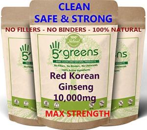 Red Korean Ginseng | 120 High Strength Capsules 10,000mg per Capsule, 500mg 20:1 Extract (10 Grams Raw Powder Equivalent) | 100% Clean Natural No Filers or Additional Chemical